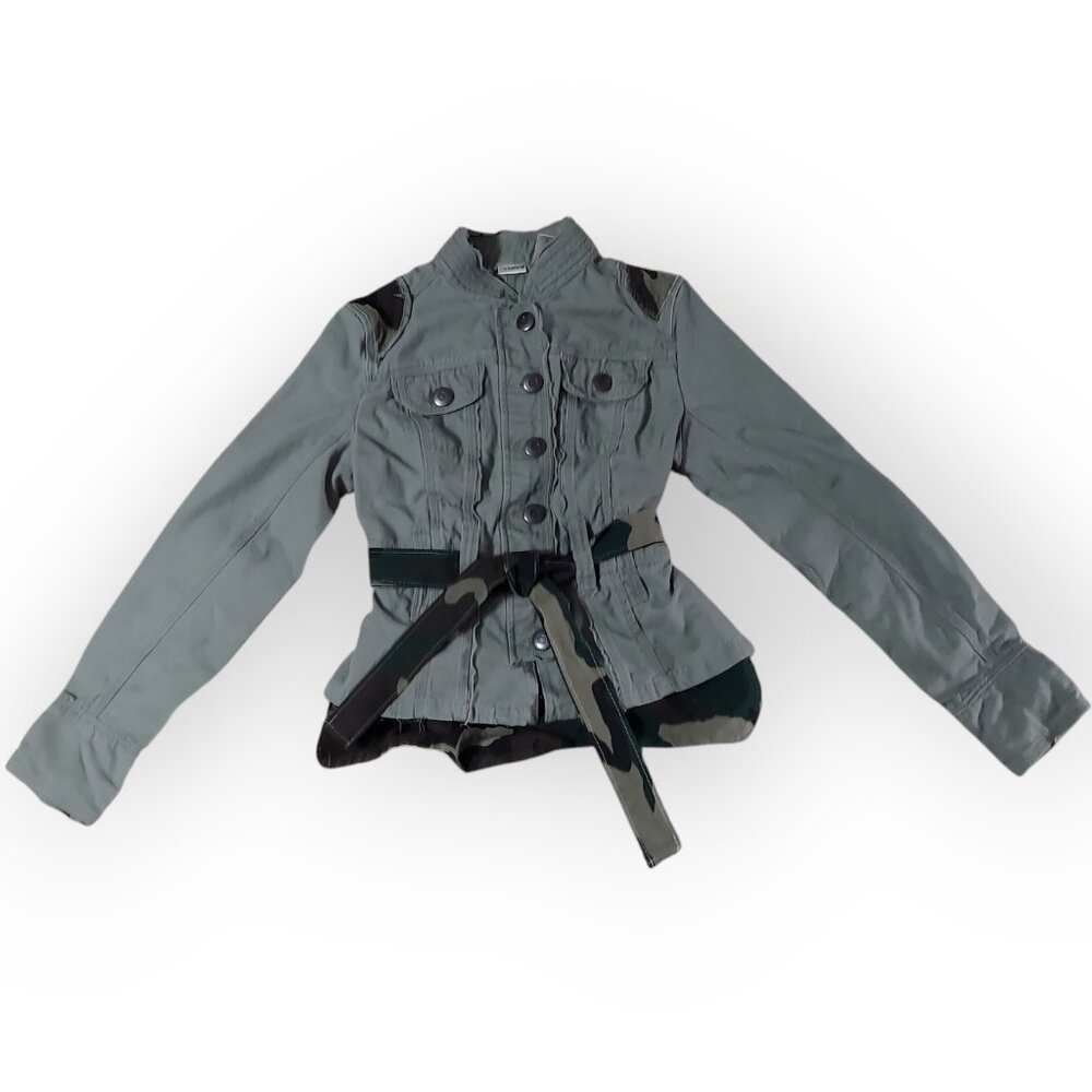Military Jacket Coat Camo Utilitarian Belted Army Green Juniors Large Size 11/13
